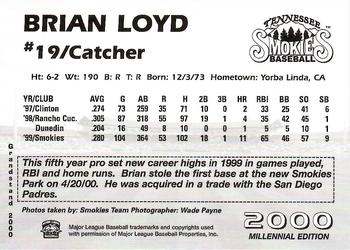 2000 Grandstand Tennessee Smokies #NNO Brian Loyd Back
