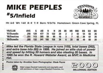 2000 Grandstand Tennessee Smokies #NNO Mike Peeples Back