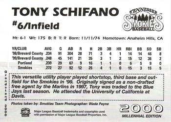 2000 Grandstand Tennessee Smokies #NNO Tony Schifano Back