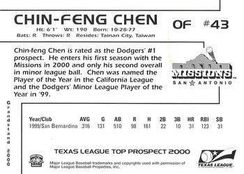 2000 Grandstand Texas League Top Prospects #NNO Chin-Feng Chen Back