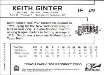 2000 Grandstand Texas League Top Prospects #NNO Keith Ginter Back