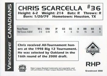 2000 Grandstand Vancouver Canadians #NNO Chris Scarcella Back