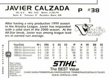 2000 Grandstand Visalia Oaks #NNO Javier Calzada Back