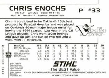 2000 Grandstand Visalia Oaks #NNO Chris Enochs Back