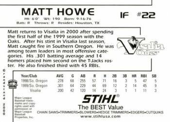 2000 Grandstand Visalia Oaks #NNO Matt Howe Back