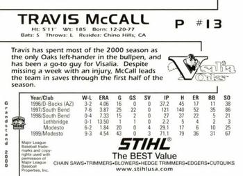 2000 Grandstand Visalia Oaks #NNO Travis McCall Back