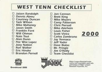 2000 Grandstand West Tenn Diamond Jaxx #NNO Team CL Back