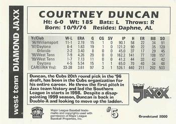 2000 Grandstand West Tenn Diamond Jaxx #NNO Courtney Duncan Back