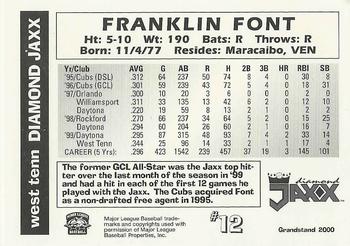 2000 Grandstand West Tenn Diamond Jaxx #NNO Franklin Font Back