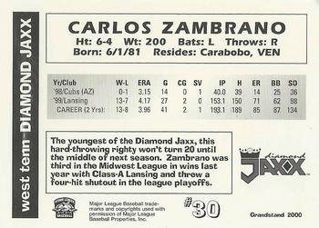 2000 Grandstand West Tenn Diamond Jaxx #NNO Carlos Zambrano Back