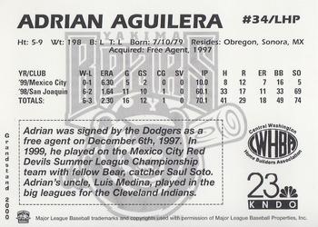 2000 Grandstand Yakima Bears #NNO Adrian Aguilera Back