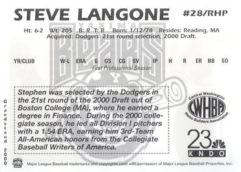 2000 Grandstand Yakima Bears #NNO Steve Langone Back