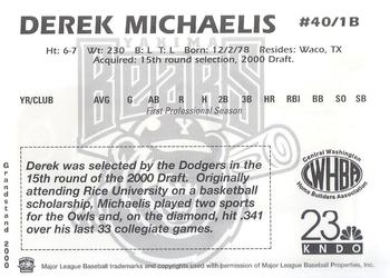 2000 Grandstand Yakima Bears #NNO Derek Michaelis Back