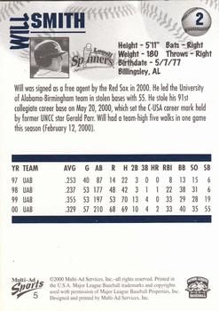 2000 Multi-Ad Lowell Spinners #5 Will Smith Back