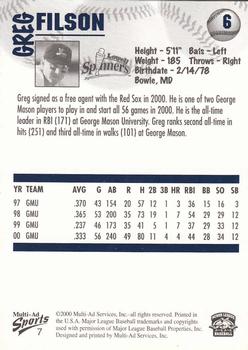 2000 Multi-Ad Lowell Spinners #7 Greg Filson Back