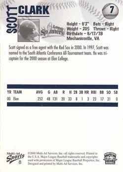 2000 Multi-Ad Lowell Spinners #8 Scott Clark Back