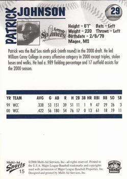 2000 Multi-Ad Lowell Spinners #15 Patrick Johnson Back