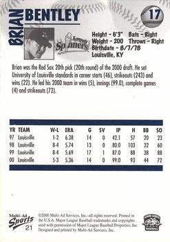 2000 Multi-Ad Lowell Spinners #21 Brian Bentley Back