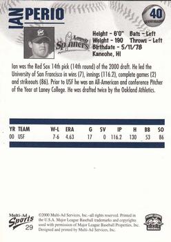 2000 Multi-Ad Lowell Spinners #29 Ian Perio Back