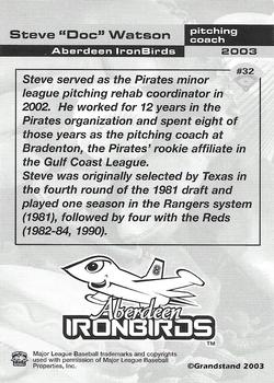 2003 Grandstand Aberdeen IronBirds #NNO Steve Watson Back