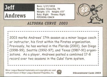 2003 Grandstand Altoona Curve #NNO Jeff Andrews Back