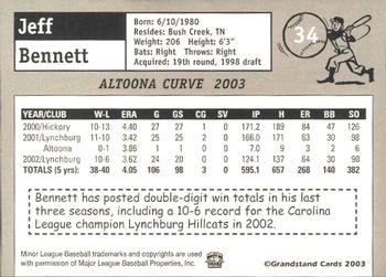 2003 Grandstand Altoona Curve #NNO Jeff Bennett Back