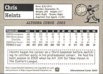 2003 Grandstand Altoona Curve #NNO Chris Heintz Back