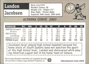 2003 Grandstand Altoona Curve #NNO Landon Jacobsen Back
