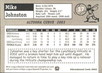 2003 Grandstand Altoona Curve #NNO Mike Johnston Back