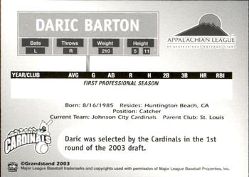 2003 Grandstand Appalachian League Top Prospects #NNO Daric Barton Back