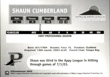 2003 Grandstand Appalachian League Top Prospects #NNO Shaun Cumberland Back