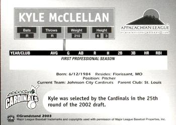2003 Grandstand Appalachian League Top Prospects #NNO Kyle McClellan Back