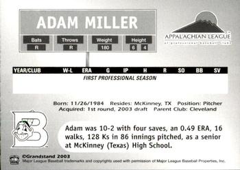 2003 Grandstand Appalachian League Top Prospects #NNO Adam Miller Back