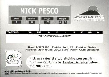 2003 Grandstand Appalachian League Top Prospects #NNO Nick Pesco Back