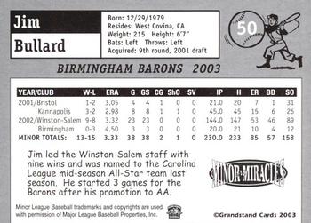 2003 Grandstand Birmingham Barons #2 Jim Bullard Back