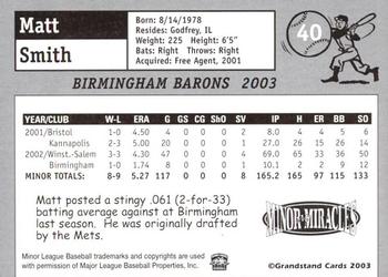 2003 Grandstand Birmingham Barons #8 Matt Smith Back