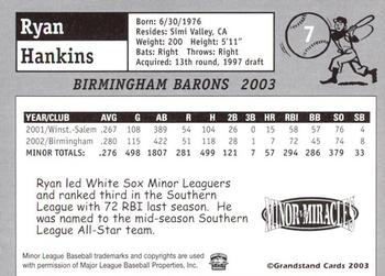 2003 Grandstand Birmingham Barons #15 Ryan Hankins Back