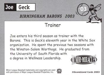 2003 Grandstand Birmingham Barons #26 Joe Geck Back