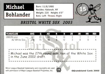 2003 Grandstand Bristol White Sox #3 Michael Bohlander Back