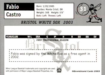 2003 Grandstand Bristol White Sox #6 Fabio Castro Back