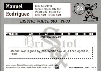 2003 Grandstand Bristol White Sox #23 Manuel Rodriguez Back