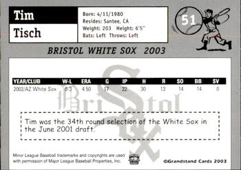 2003 Grandstand Bristol White Sox #26 Tim Tisch Back