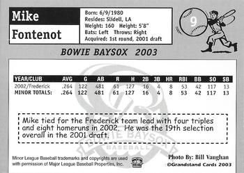 2003 Grandstand Bowie Baysox #4 Mike Fontenot Back