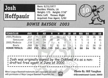 2003 Grandstand Bowie Baysox #8 Josh Hoffpauir Back