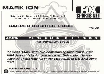 2003 Grandstand Casper Rockies #8 Mark Ion Back