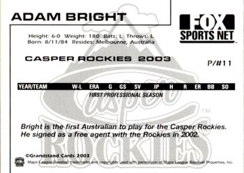 2003 Grandstand Casper Rockies #3 Adam Bright Back