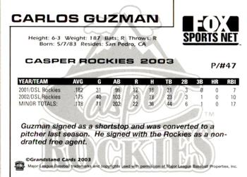 2003 Grandstand Casper Rockies #6 Carlos Guzman Back
