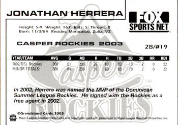 2003 Grandstand Casper Rockies #7 Jonathan Herrera Back
