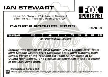 2003 Grandstand Casper Rockies #21 Ian Stewart Back