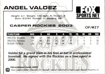 2003 Grandstand Casper Rockies #25 Angel Valdez Back